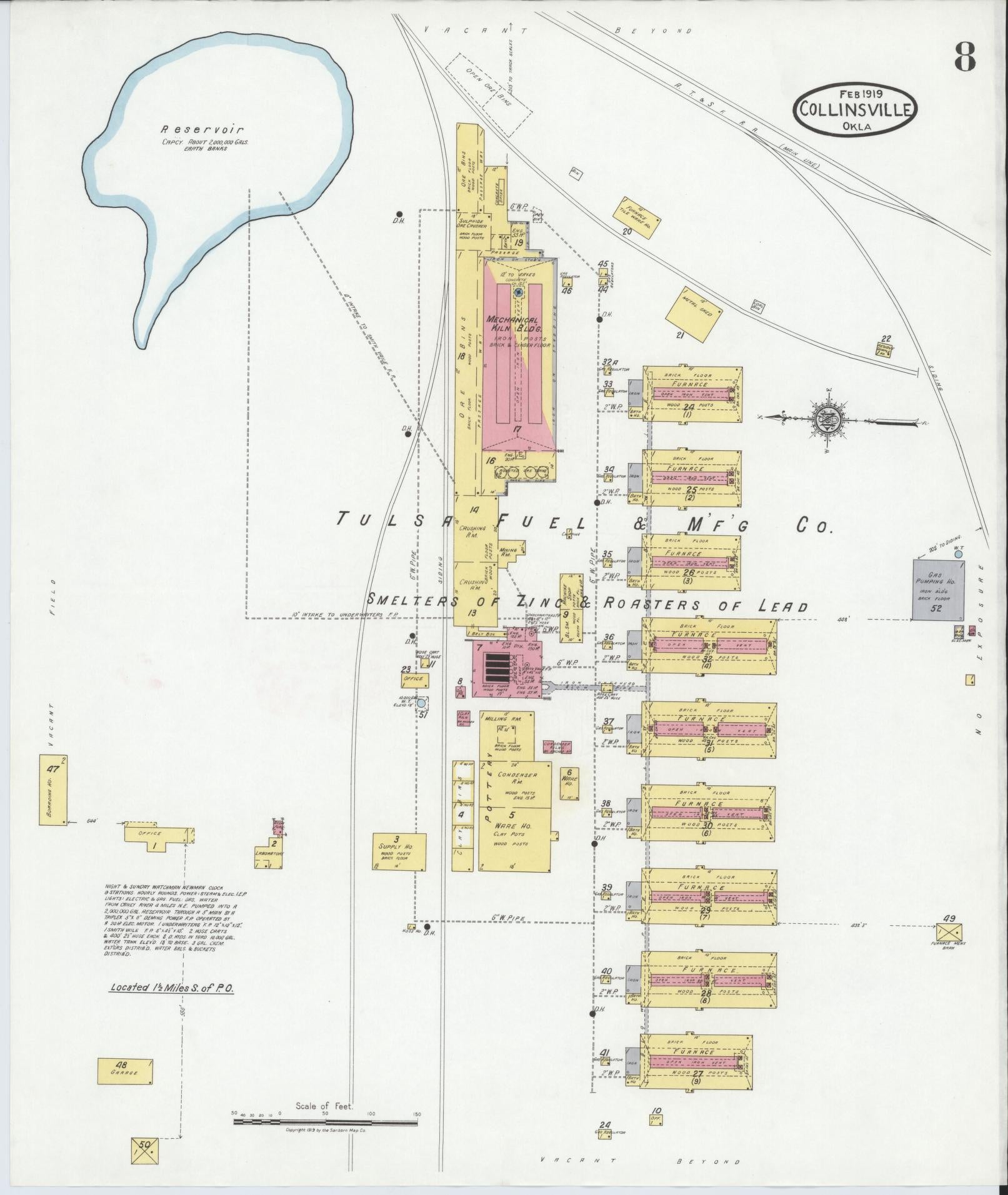 Sanborn Fire Insurance Map from Collinsville, Tulsa County, Oklahoma (1919), Sheet #0008 - Historic Sanborn Fire Insurance Map Print, vintage old map wall art, antique decor, genealogy gift, Oklahoma Oklahoma map