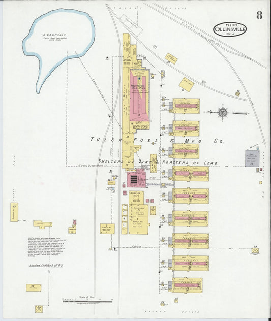Sanborn Fire Insurance Map from Collinsville, Tulsa County, Oklahoma (1919), Sheet #0008 - Historic Sanborn Fire Insurance Map Print, vintage old map wall art, antique decor, genealogy gift, Oklahoma Oklahoma map