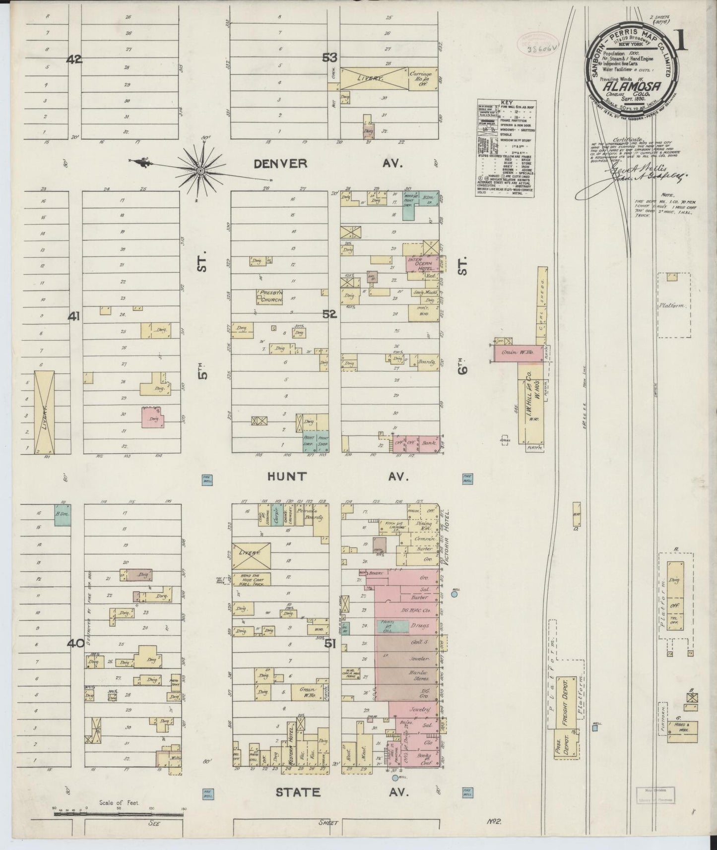 Sanborn Fire Insurance Map from Alamosa, Alamosa County, Colorado. (1890) – Historic Sanborn Fire Insurance Map Print