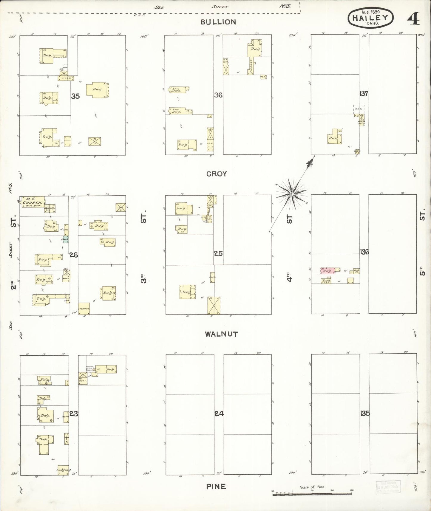 Sanborn Fire Insurance Map from Hailey, Blaine County, Idaho (1890), Sheet #0004 - Historic Sanborn Fire Insurance Map Print, vintage old map wall art, antique decor, genealogy gift, Idaho Idaho map