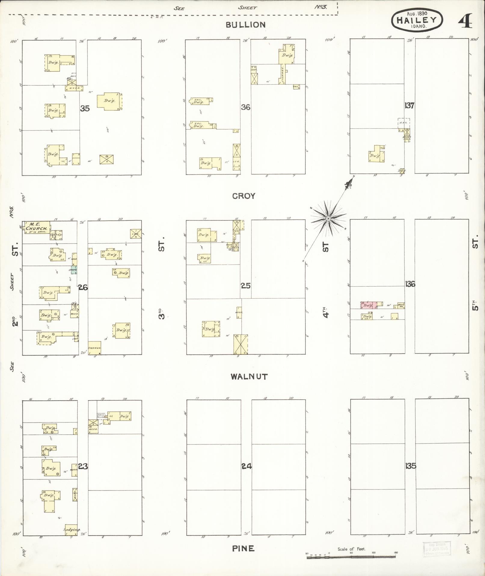 Sanborn Fire Insurance Map from Hailey, Blaine County, Idaho (1890), Sheet #0004 - Historic Sanborn Fire Insurance Map Print, vintage old map wall art, antique decor, genealogy gift, Idaho Idaho map