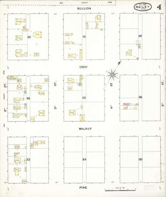 Sanborn Fire Insurance Map from Hailey, Blaine County, Idaho (1890), Sheet #0004 - Historic Sanborn Fire Insurance Map Print, vintage old map wall art, antique decor, genealogy gift, Idaho Idaho map