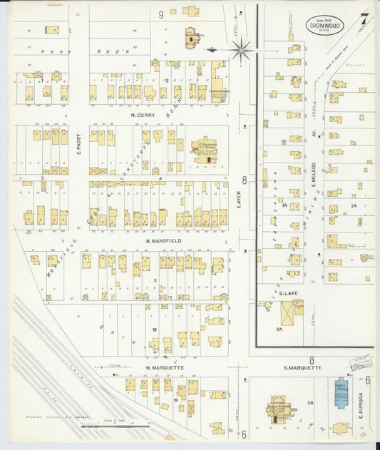 Sanborn Fire Insurance Map from Ironwood, Gogebic County, Michigan (1908), Sheet #0007 - Historic Sanborn Fire Insurance Map Print, vintage old map wall art, antique decor, genealogy gift, Michigan Michigan map
