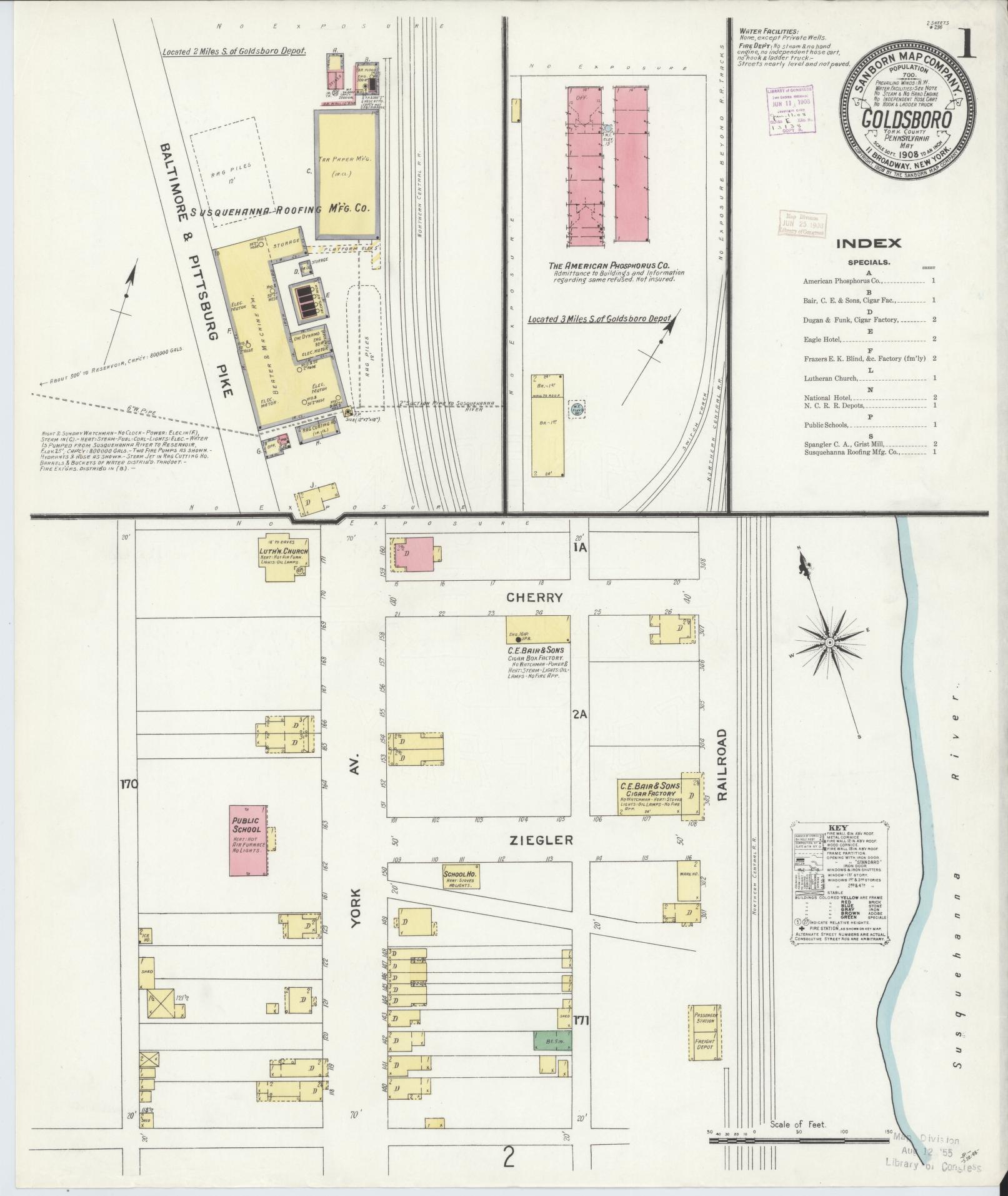 Sanborn Fire Insurance Map from Goldsboro, York County, Pennsylvania (1908), Sheet #0001 - Historic Sanborn Fire Insurance Map Print, vintage old map wall art, antique decor, genealogy gift, Pennsylvania Pennsylvania map
