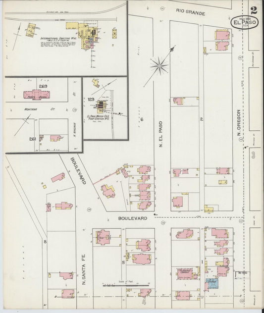 Sanborn Fire Insurance Map from El Paso, El Paso County, Texas (1893), Sheet #0002 - Historic Sanborn Fire Insurance Map Print, vintage old map wall art, antique decor, genealogy gift, Texas Texas map