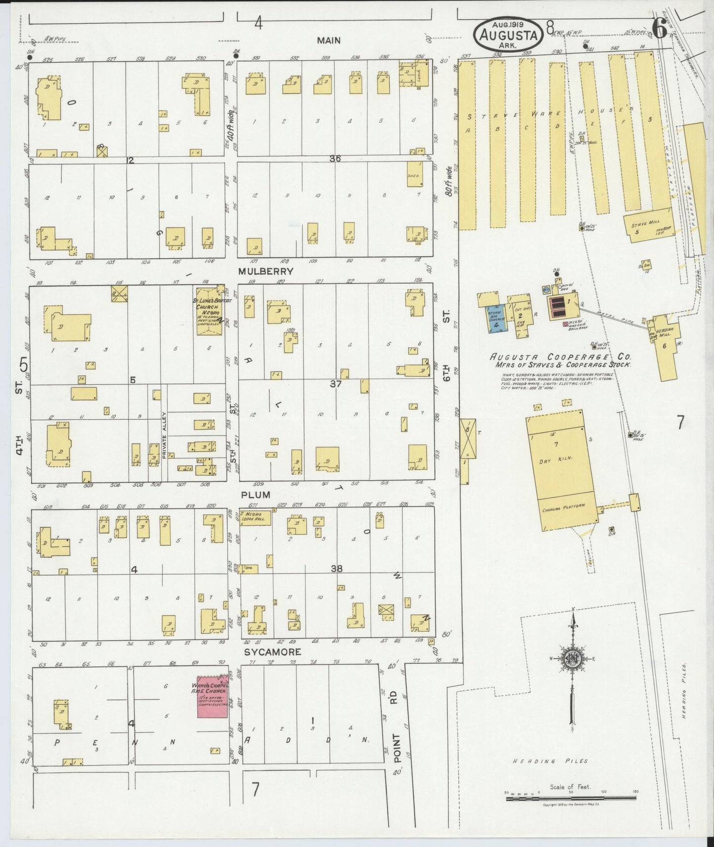 Sanborn Fire Insurance Map from Augusta, Woodruff County, Arkansas (1919), Sheet #0006 - Complete Map Set gallery image, historic Sanborn map, vintage wall art, Arkansas Arkansas