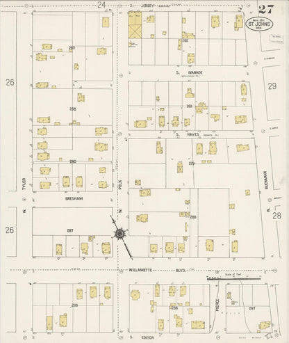 Sanborn Fire Insurance Map from Saint Johns, Multnomah County, Oregon (1911), Sheet #0027 - Complete Map Set gallery image, historic Sanborn map, vintage wall art, Oregon Oregon