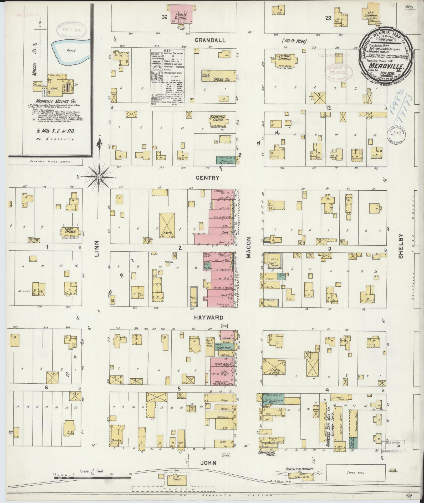 Sanborn Fire Insurance Map from Meadville, Linn County, Missouri (1898), Sheet #0001 - Historic Sanborn Fire Insurance Map Print, vintage old map wall art, antique decor, genealogy gift, Missouri Missouri map