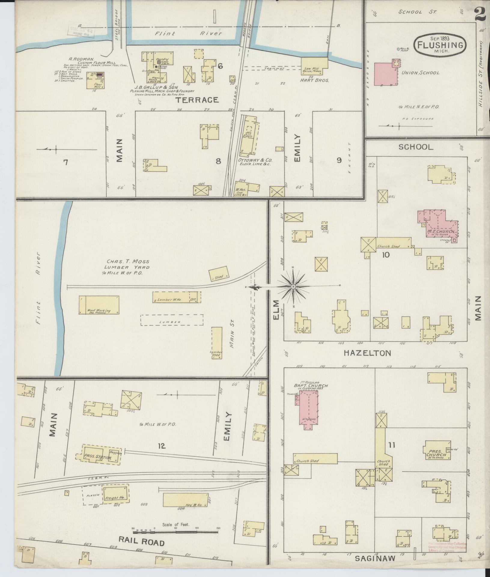 Sanborn Fire Insurance Map from Flushing, Genesee County, Michigan (1893), Sheet #0002 - Historic Sanborn Fire Insurance Map Print, vintage old map wall art, antique decor, genealogy gift, Michigan Michigan map