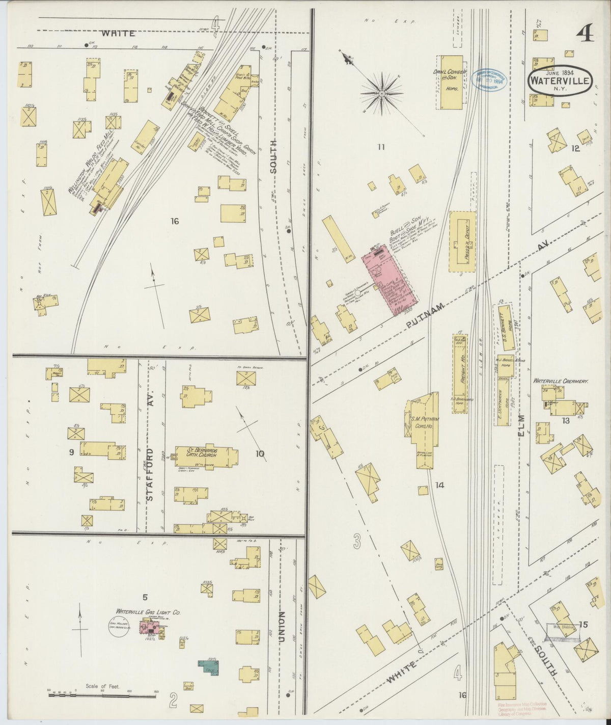Sanborn Fire Insurance Map from Waterville, Oneida County, New York (1894), Sheet #0004 - Historic Sanborn Fire Insurance Map Print, vintage old map wall art, antique decor, genealogy gift, New York New York map