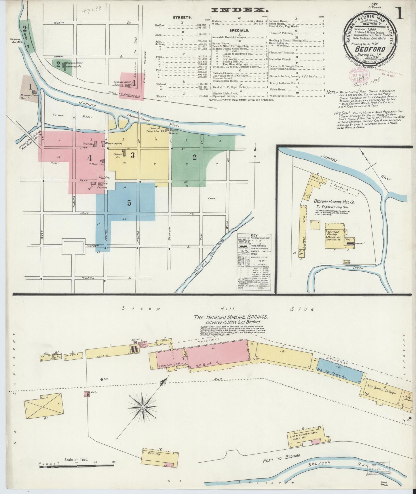 Sanborn Fire Insurance Map from Bedford, Bedford County, Pennsylvania. (1896) – Historic Sanborn Fire Insurance Map Print