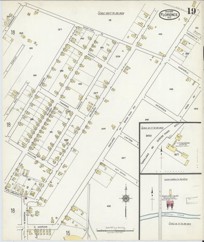 Sanborn Fire Insurance Map from Florence, Florence County, South Carolina (1918), Sheet #0019 - Complete Map Set gallery image, historic Sanborn map, vintage wall art, South Carolina South Carolina