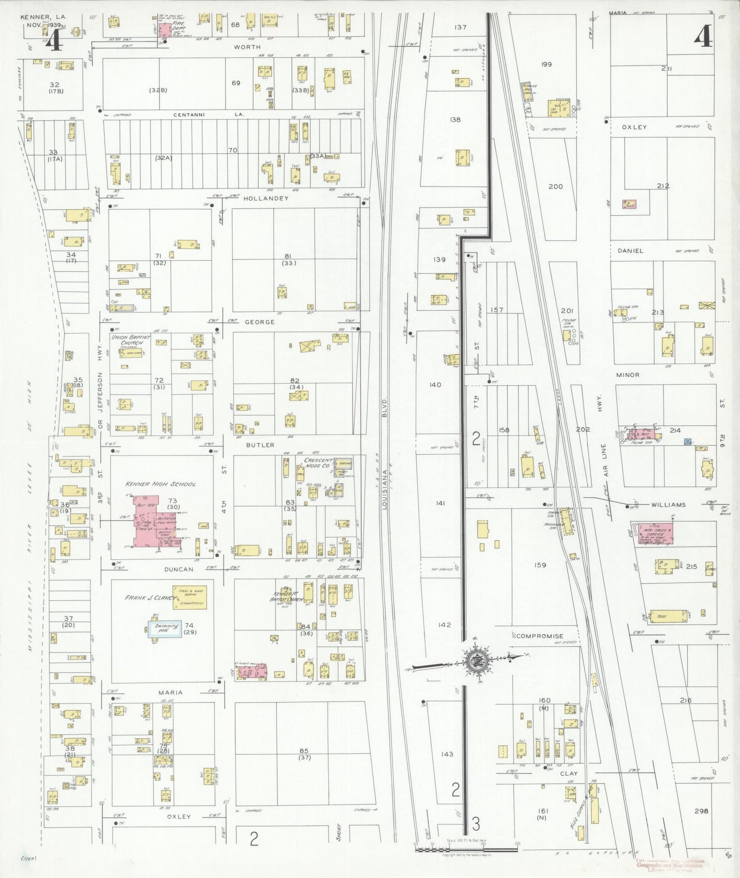 Sanborn Fire Insurance Map from Kenner, Jefferson Parish, Louisiana (1939), Sheet #0004 - Complete Map Set gallery image, historic Sanborn map, vintage wall art, Louisiana Louisiana