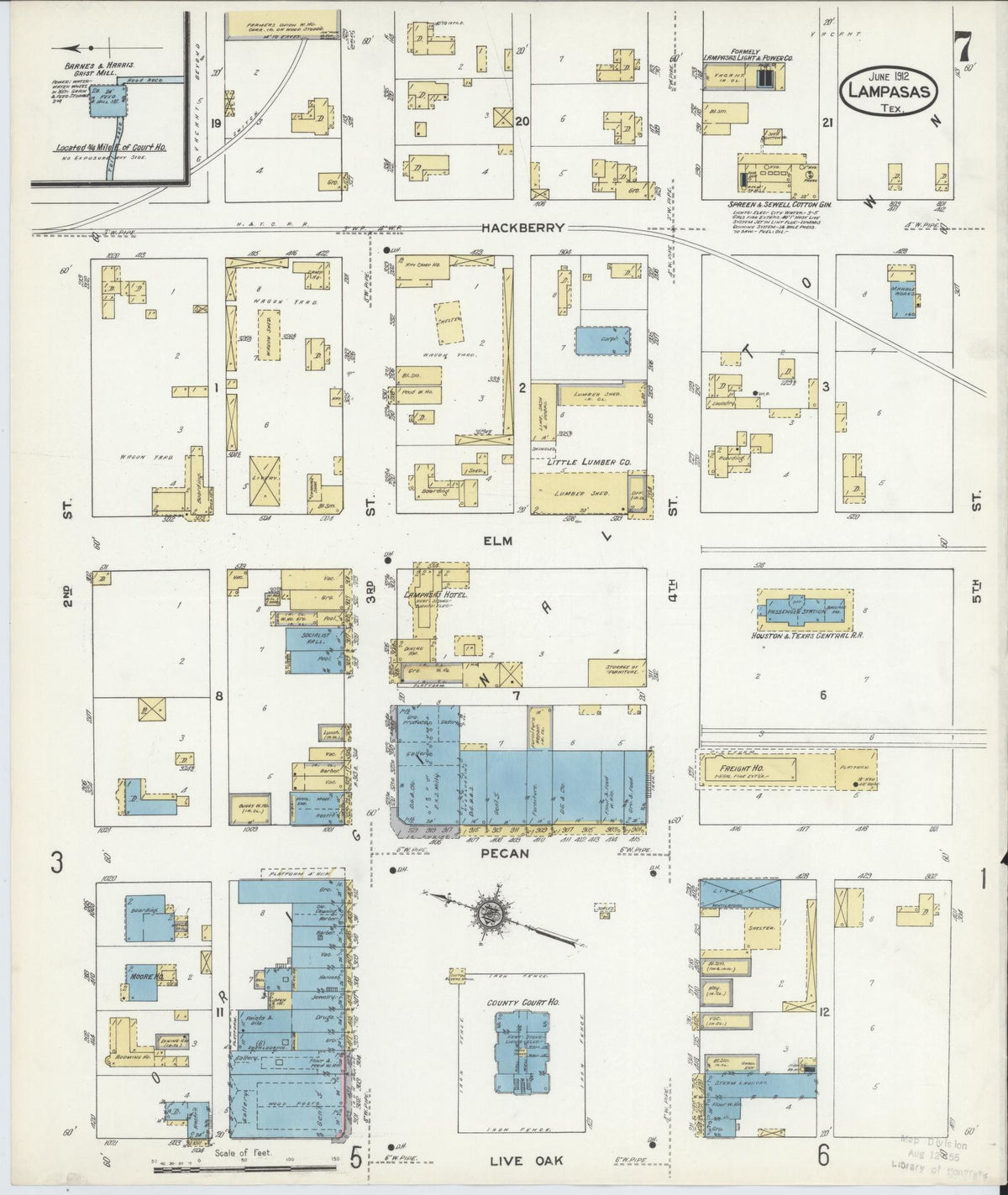 Sanborn Fire Insurance Map from Lampasas, Lampasas County, Texas (1912), Sheet #0007 - Complete Map Set gallery image, historic Sanborn map, vintage wall art, Texas Texas
