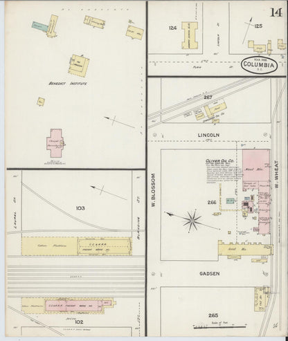 Sanborn Fire Insurance Map from Columbia, Richland County, South Carolina (1888), Sheet #0014 - Complete Map Set gallery image, historic Sanborn map, vintage wall art, South Carolina South Carolina