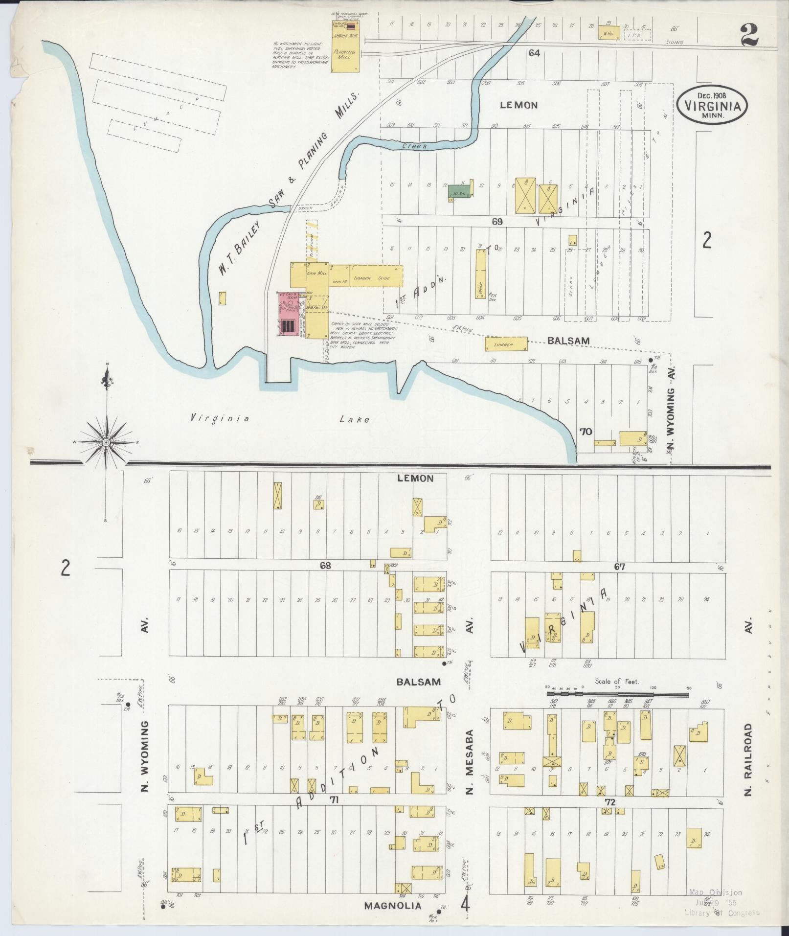 Sanborn Fire Insurance Map from Virginia, Saint Louis County, Minnesota (1908), Sheet #0002 - Complete Map Set gallery image, historic Sanborn map, vintage wall art, Minnesota Minnesota