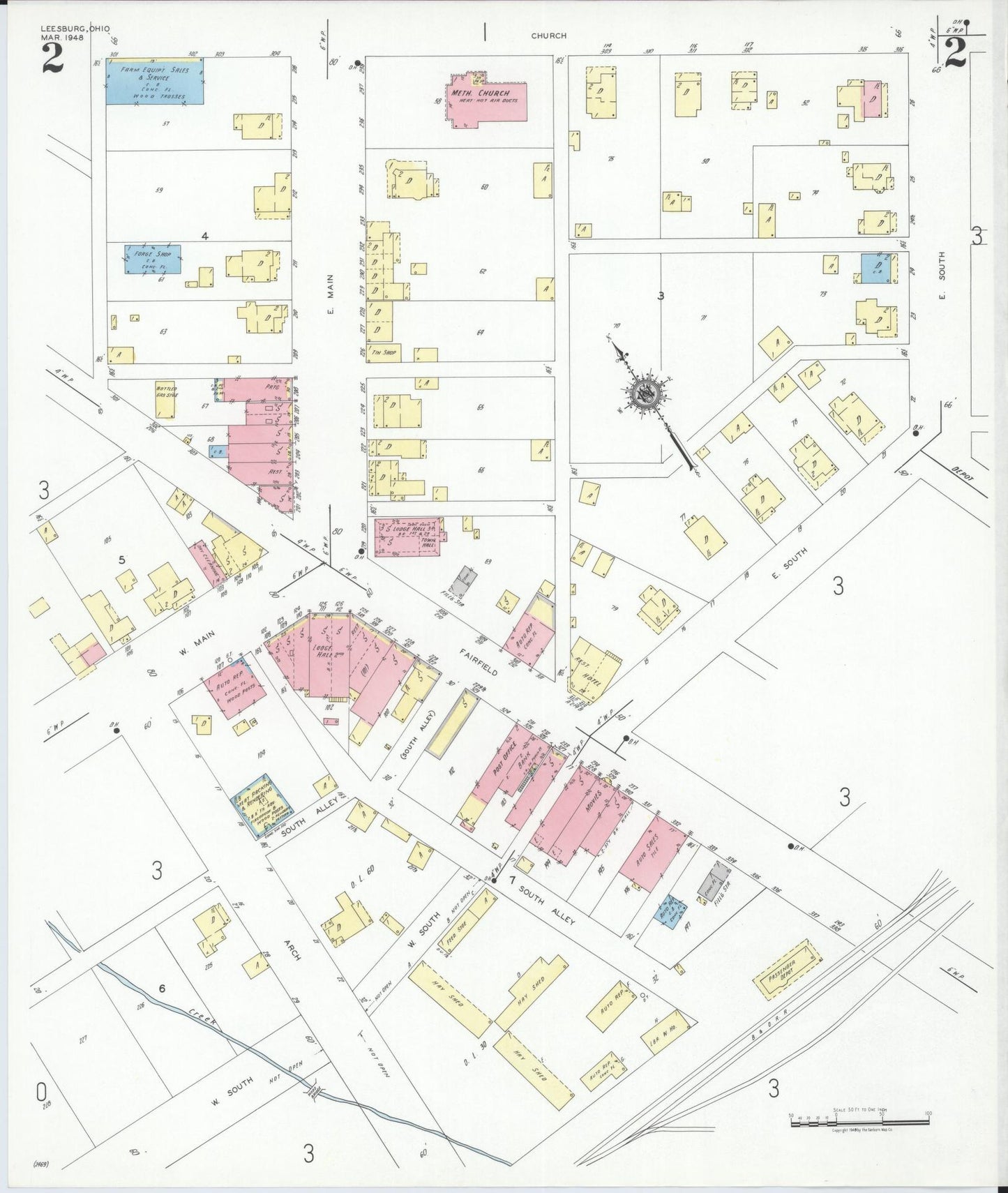 Sanborn Fire Insurance Map from Leesburg, Highland County, Ohio (1948), Sheet #0002 - Complete Map Set gallery image, historic Sanborn map, vintage wall art, Ohio Ohio