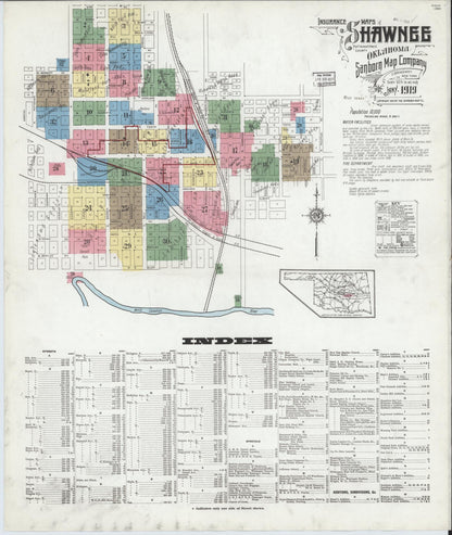 Sanborn Fire Insurance Map from Shawnee, Pottawatomie County, Oklahoma (1919), Sheet #0001 - Complete Map Set gallery image, historic Sanborn map, vintage wall art, Oklahoma Oklahoma
