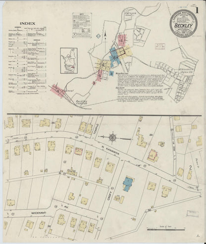 Sanborn Fire Insurance Map from Beckley, Raleigh County, West Virginia (1914), Sheet #0001 - Complete Map Set gallery image, historic Sanborn map, vintage wall art, West Virginia West Virginia