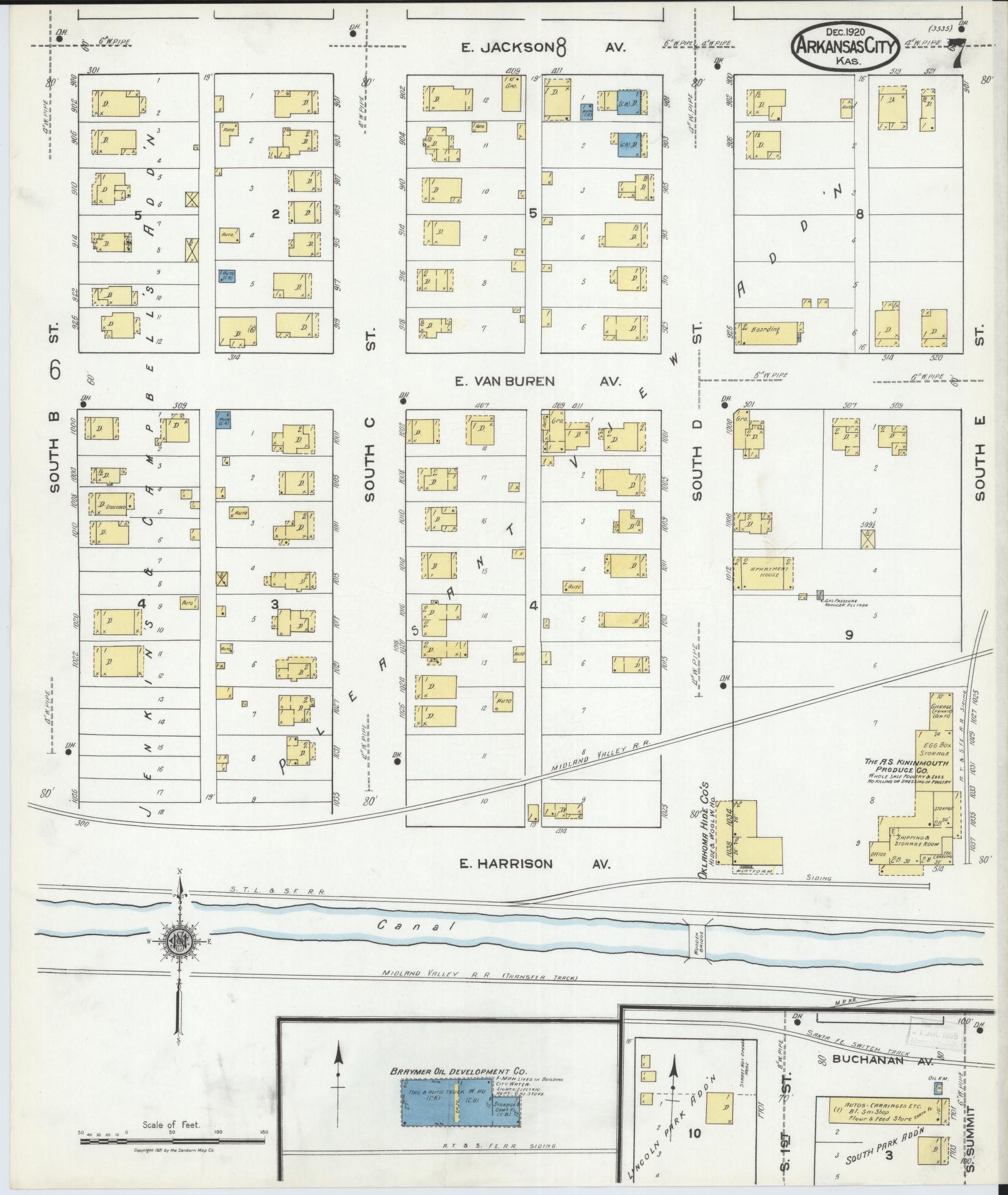 Sanborn Fire Insurance Map from Arkansas City, Cowley County, Kansas (1920), Sheet #0007 - Historic Sanborn Fire Insurance Map Print, vintage old map wall art, antique decor, genealogy gift, Arkansas Arkansas map