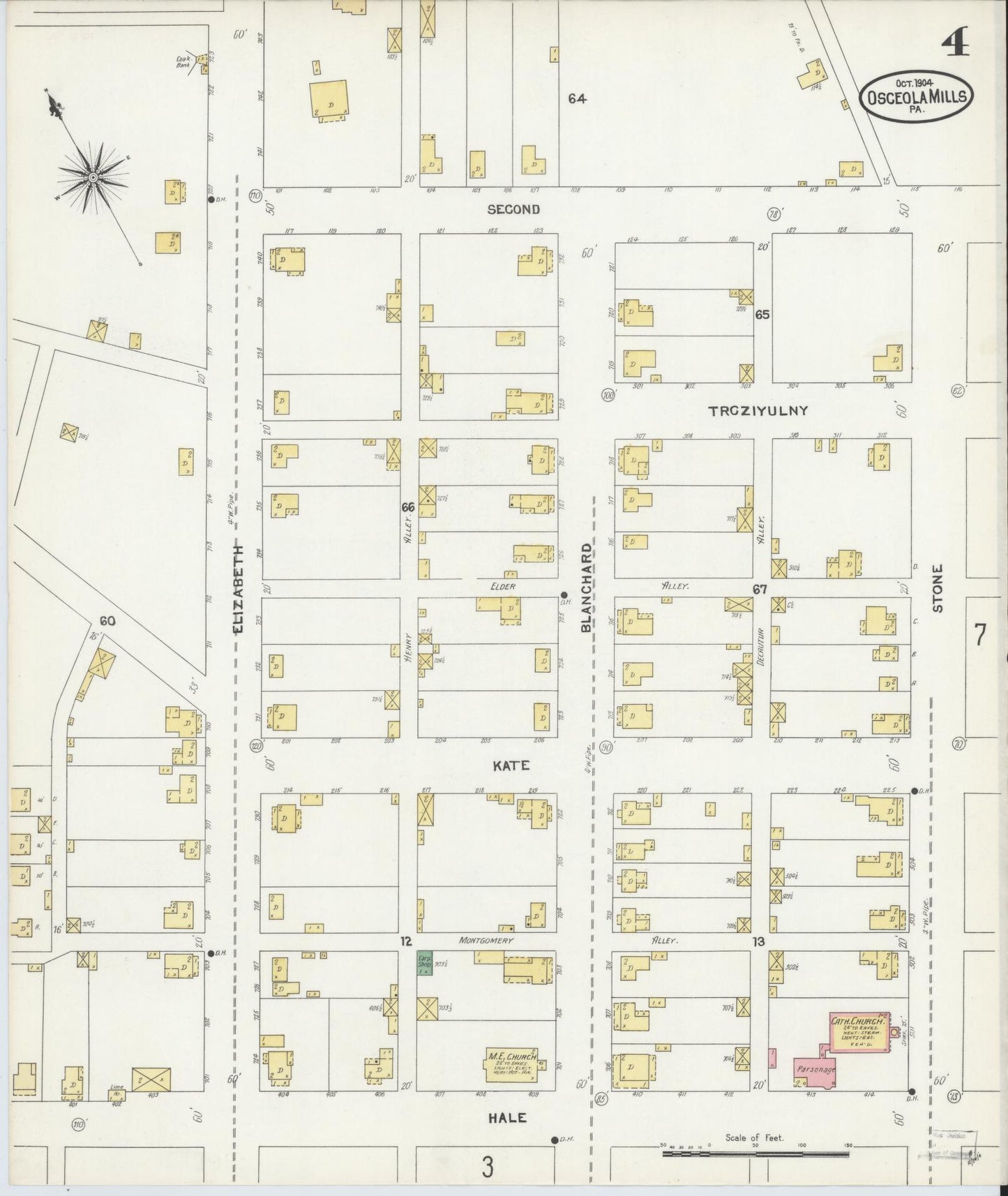 Sanborn Fire Insurance Map from Osceola Mills, Clearfield County, Pennsylvania (1904), Sheet #0004 - Complete Map Set gallery image, historic Sanborn map, vintage wall art, Pennsylvania Pennsylvania