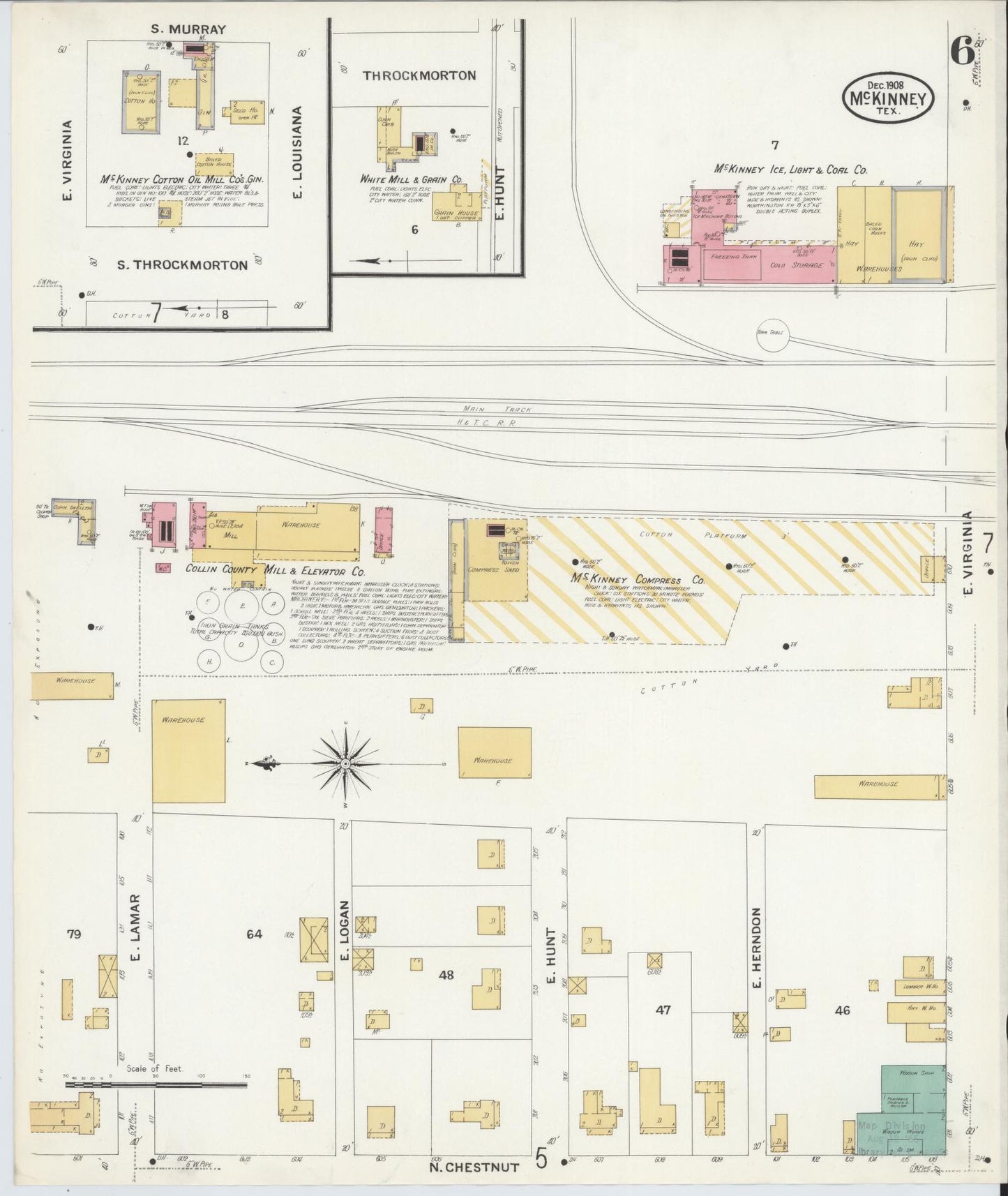 Sanborn Fire Insurance Map from McKinney, Collin County, Texas (1908), Sheet #0006 - Historic Sanborn Fire Insurance Map Print, vintage old map wall art, antique decor, genealogy gift, Texas Texas map