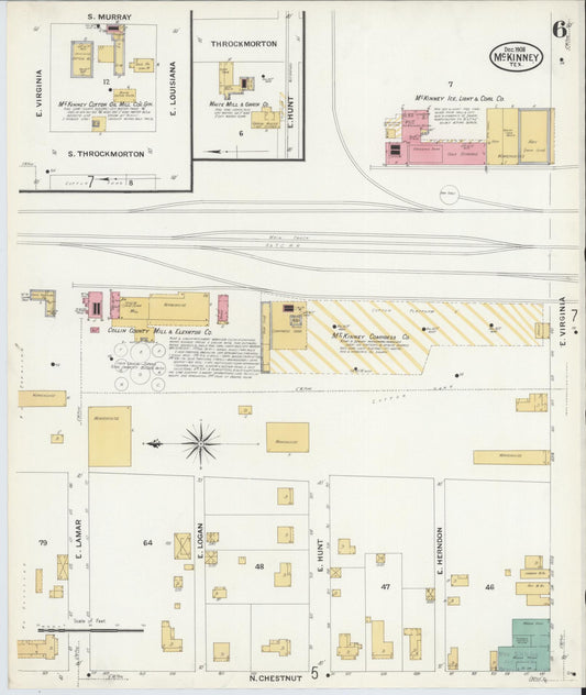 Sanborn Fire Insurance Map from McKinney, Collin County, Texas (1908), Sheet #0006 - Historic Sanborn Fire Insurance Map Print, vintage old map wall art, antique decor, genealogy gift, Texas Texas map