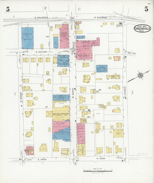 Sanborn Fire Insurance Map from Greeneville, Greene County, Tennessee (1927), Sheet #0005 - Historic Sanborn Fire Insurance Map Print, vintage old map wall art, antique decor, genealogy gift, Tennessee Tennessee map