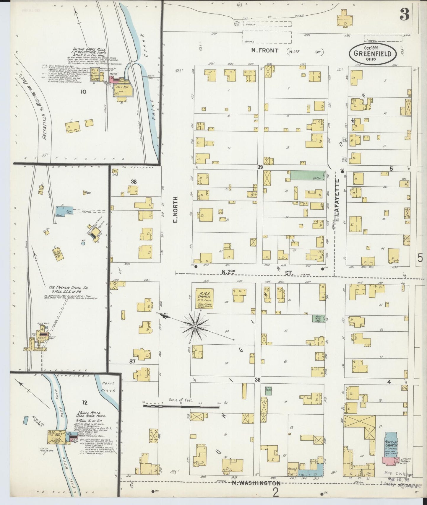 Sanborn Fire Insurance Map from Greenfield, Highland County, Ohio (1899), Sheet #0003 - Complete Map Set gallery image, historic Sanborn map, vintage wall art, Ohio Ohio