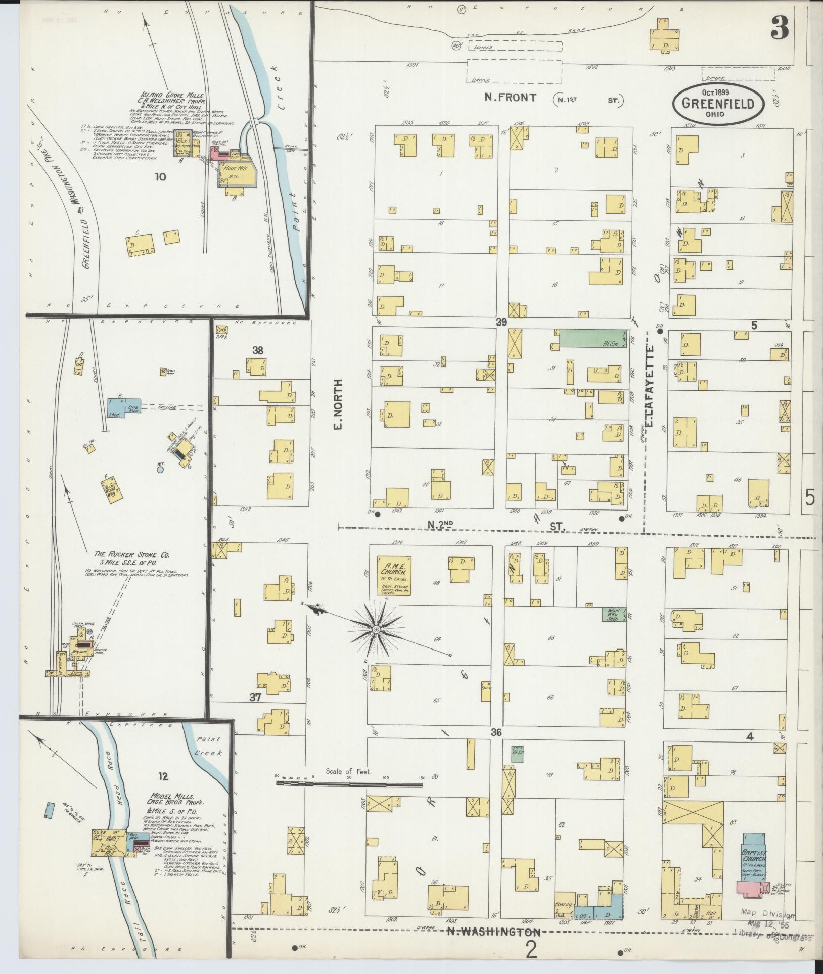 Sanborn Fire Insurance Map from Greenfield, Highland County, Ohio (1899), Sheet #0003 - Complete Map Set gallery image, historic Sanborn map, vintage wall art, Ohio Ohio