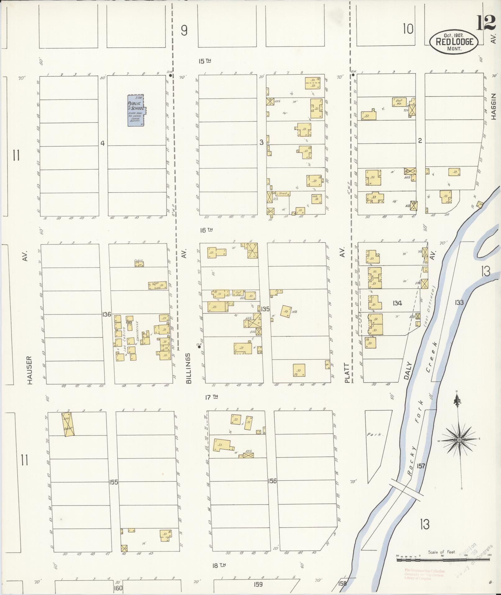 Sanborn Fire Insurance Map from Red Lodge, Carbon County, Montana (1907), Sheet #0012 - Complete Map Set gallery image, historic Sanborn map, vintage wall art, Montana Montana