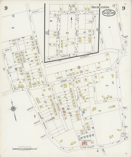 Sanborn Fire Insurance Map from Glen Cove, Nassau County, New York (1925), Sheet #0009 - Historic Sanborn Fire Insurance Map Print, vintage old map wall art, antique decor, genealogy gift, New York New York map