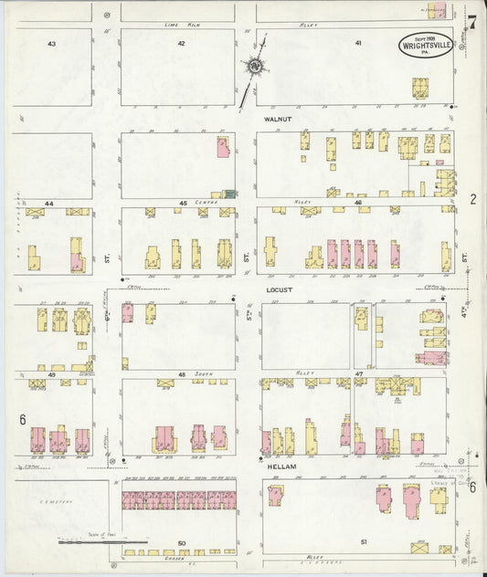 Sanborn Fire Insurance Map from Wrightsville, York County, Pennsylvania (1909), Sheet #0007 - Historic Sanborn Fire Insurance Map Print, vintage old map wall art, antique decor, genealogy gift, Pennsylvania Pennsylvania map