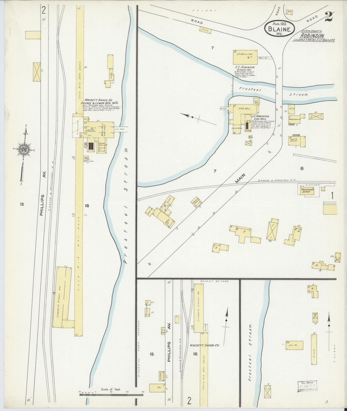 Sanborn Fire Insurance Map from Blaine, Aroostook County, Maine (1912), Sheet #0002 - Complete Map Set gallery image, historic Sanborn map, vintage wall art, Maine Maine