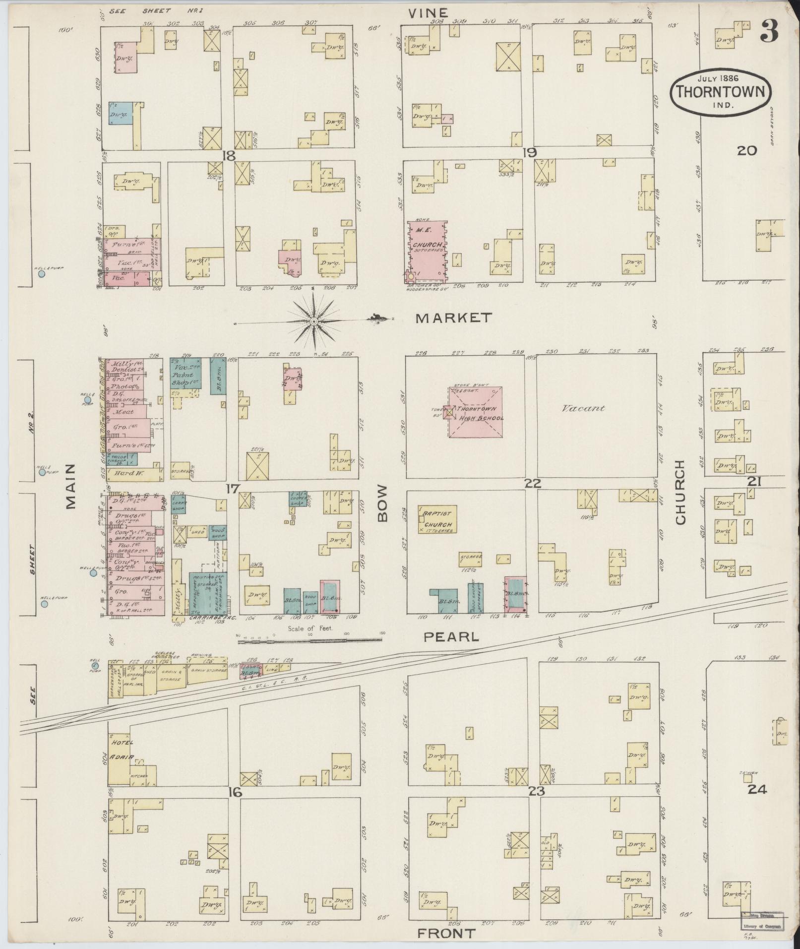 Sanborn Fire Insurance Map from Thorntown, Boone County, Indiana (1886), Sheet #0003 - Complete Map Set gallery image, historic Sanborn map, vintage wall art, Indiana Indiana