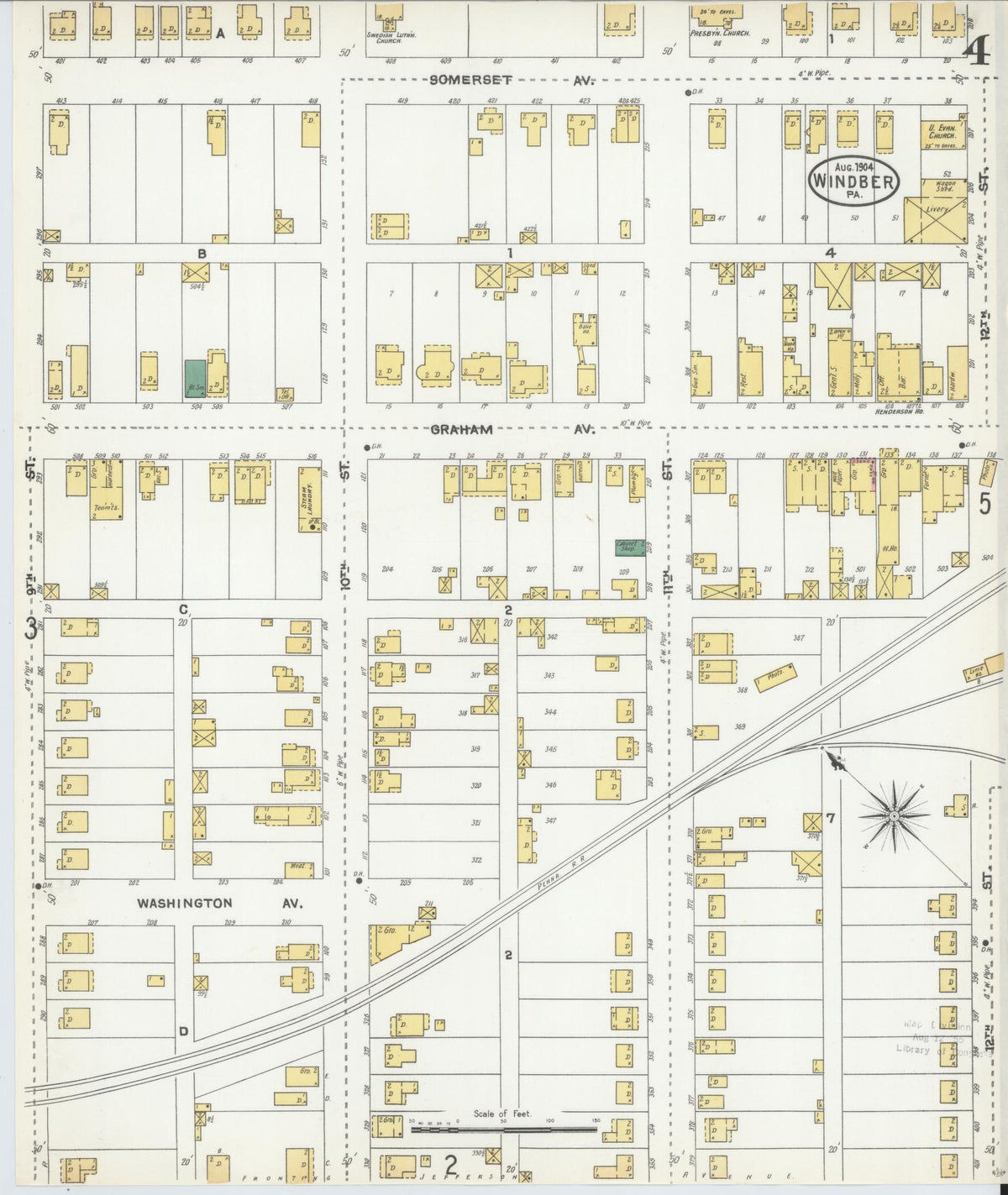 Sanborn Fire Insurance Map from Windber, Somerset County, Pennsylvania (1904), Sheet #0004 - Historic Sanborn Fire Insurance Map Print, vintage old map wall art, antique decor, genealogy gift, Pennsylvania Pennsylvania map