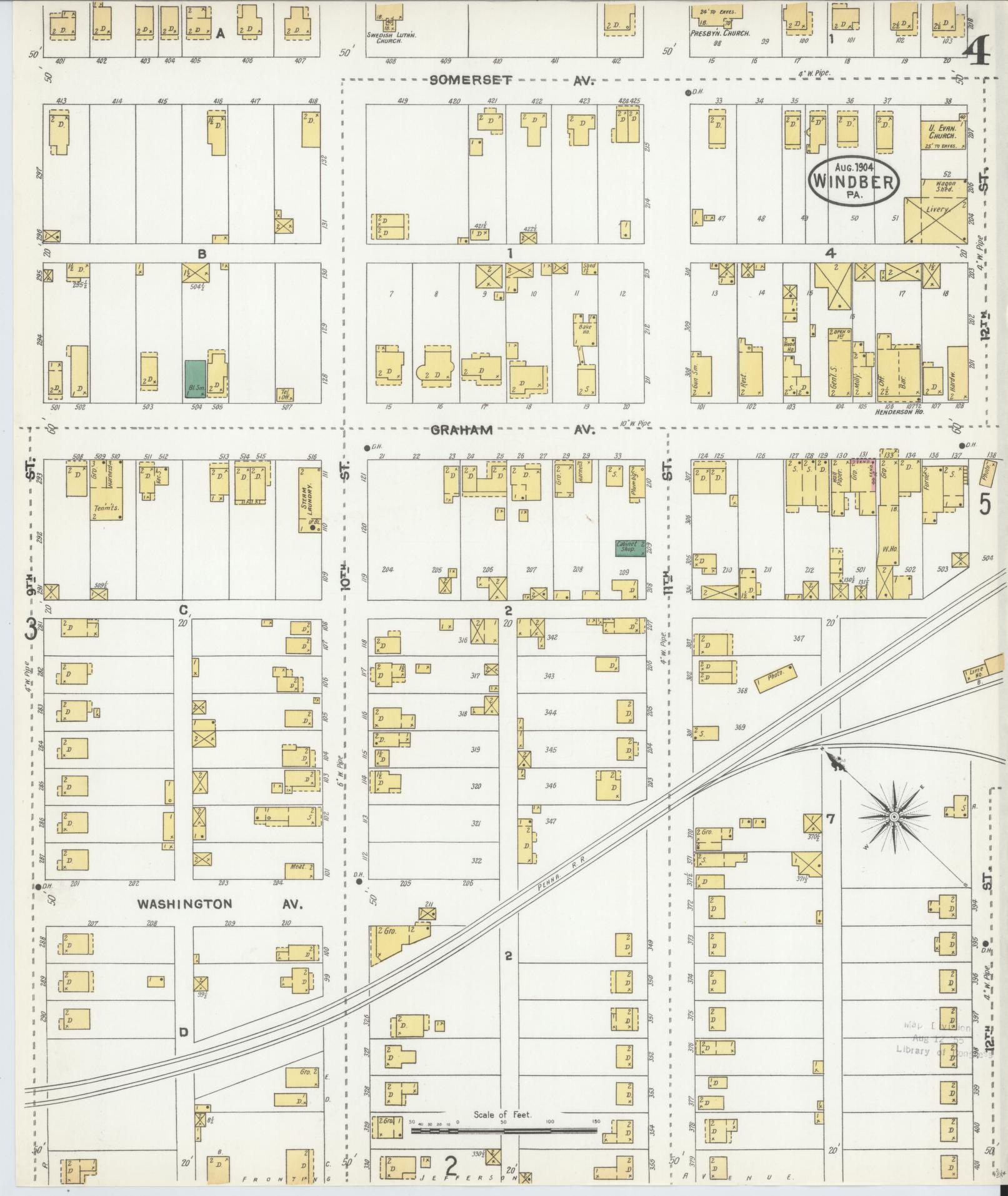 Sanborn Fire Insurance Map from Windber, Somerset County, Pennsylvania (1904), Sheet #0004 - Historic Sanborn Fire Insurance Map Print, vintage old map wall art, antique decor, genealogy gift, Pennsylvania Pennsylvania map