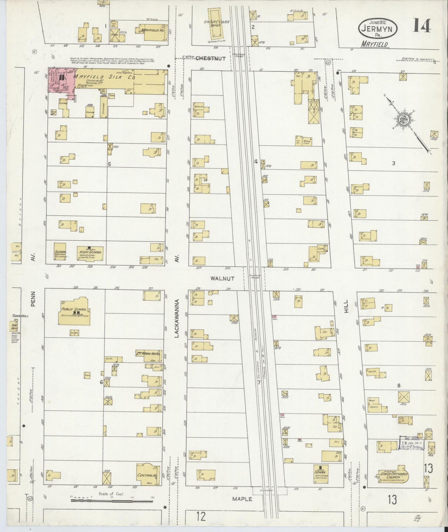 Sanborn Fire Insurance Map from Jermyn, Lackawanna County, Pennsylvania (1912), Sheet #0014 - Complete Map Set gallery image, historic Sanborn map, vintage wall art, Pennsylvania Pennsylvania