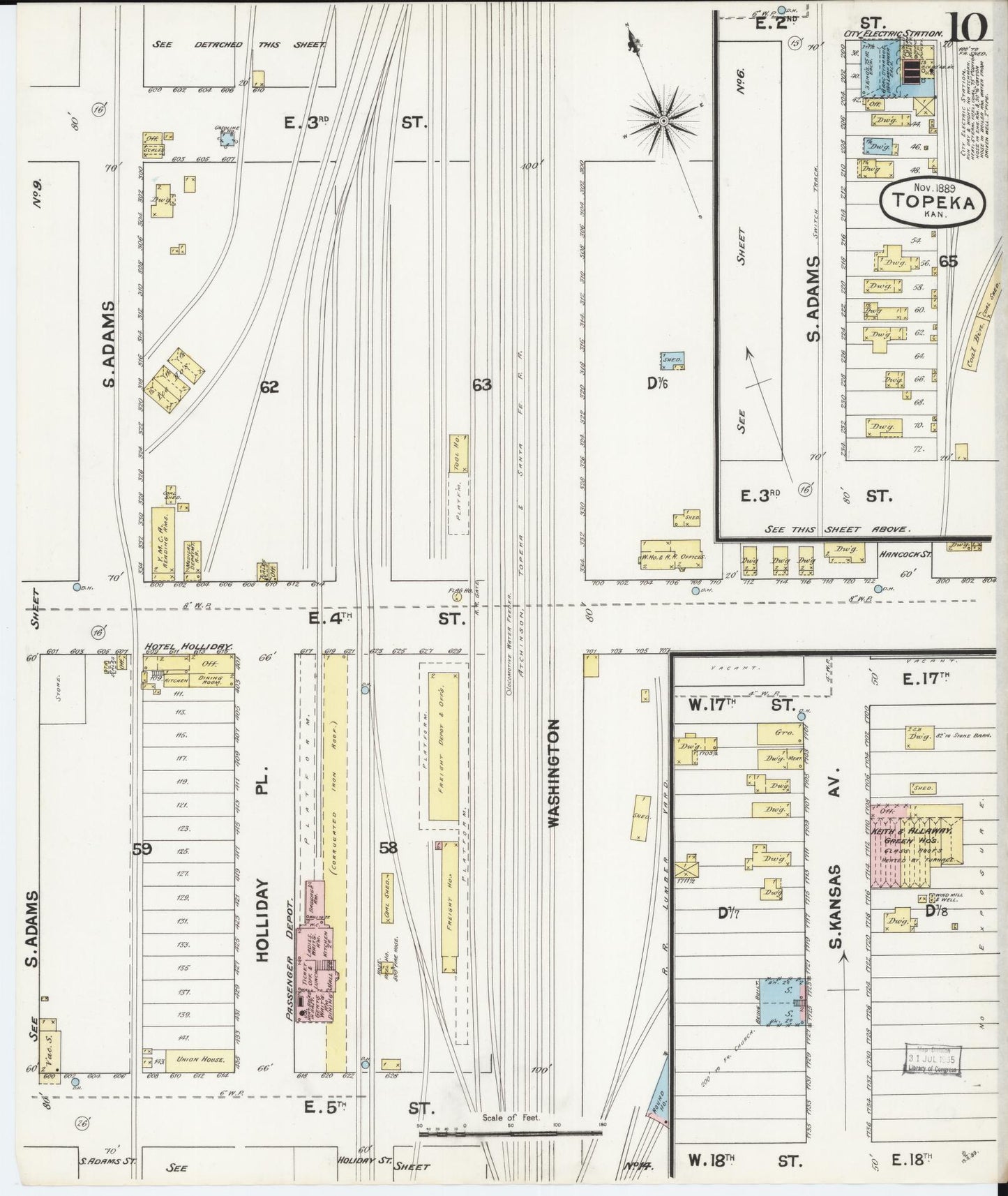 Sanborn Fire Insurance Map from Topeka, Shawnee County, Kansas (1889), Sheet #0011 - Historic Sanborn Fire Insurance Map Print, vintage old map wall art, antique decor, genealogy gift, Kansas Kansas map