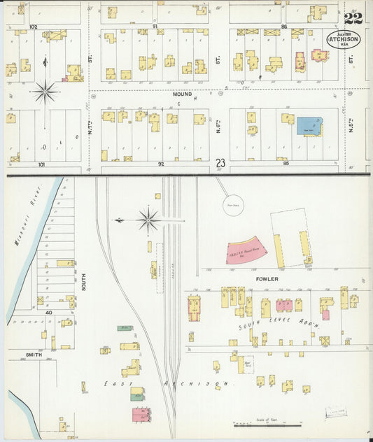Sanborn Fire Insurance Map from Atchison, Atchison County, Kansas (1901), Sheet #0022 - Historic Sanborn Fire Insurance Map Print, vintage old map wall art, antique decor, genealogy gift, Kansas Kansas map