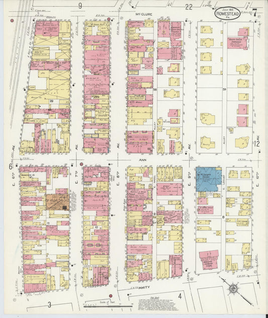 Sanborn Fire Insurance Map from Homestead, Allegheny County, Pennsylvania (1913), Sheet #0007 - Historic Sanborn Fire Insurance Map Print, vintage old map wall art, antique decor, genealogy gift, Pennsylvania Pennsylvania map