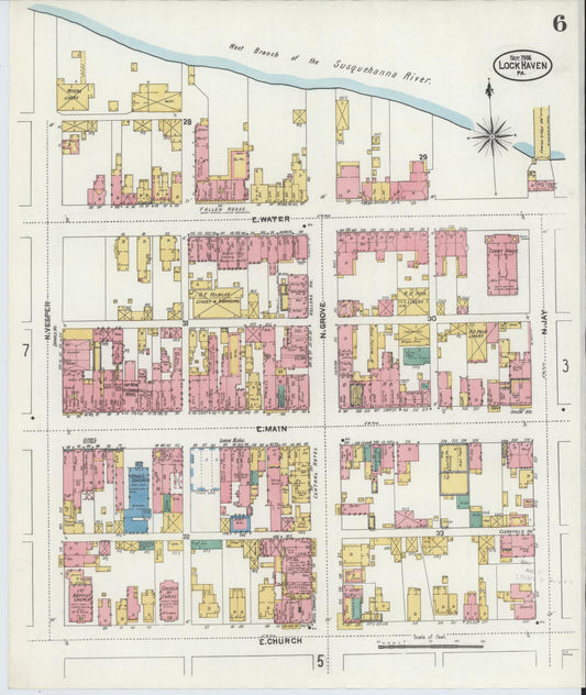Sanborn Fire Insurance Map from Lock Haven, Clinton County, Pennsylvania (1906), Sheet #0006 - Historic Sanborn Fire Insurance Map Print, vintage old map wall art, antique decor, genealogy gift, Pennsylvania Pennsylvania map