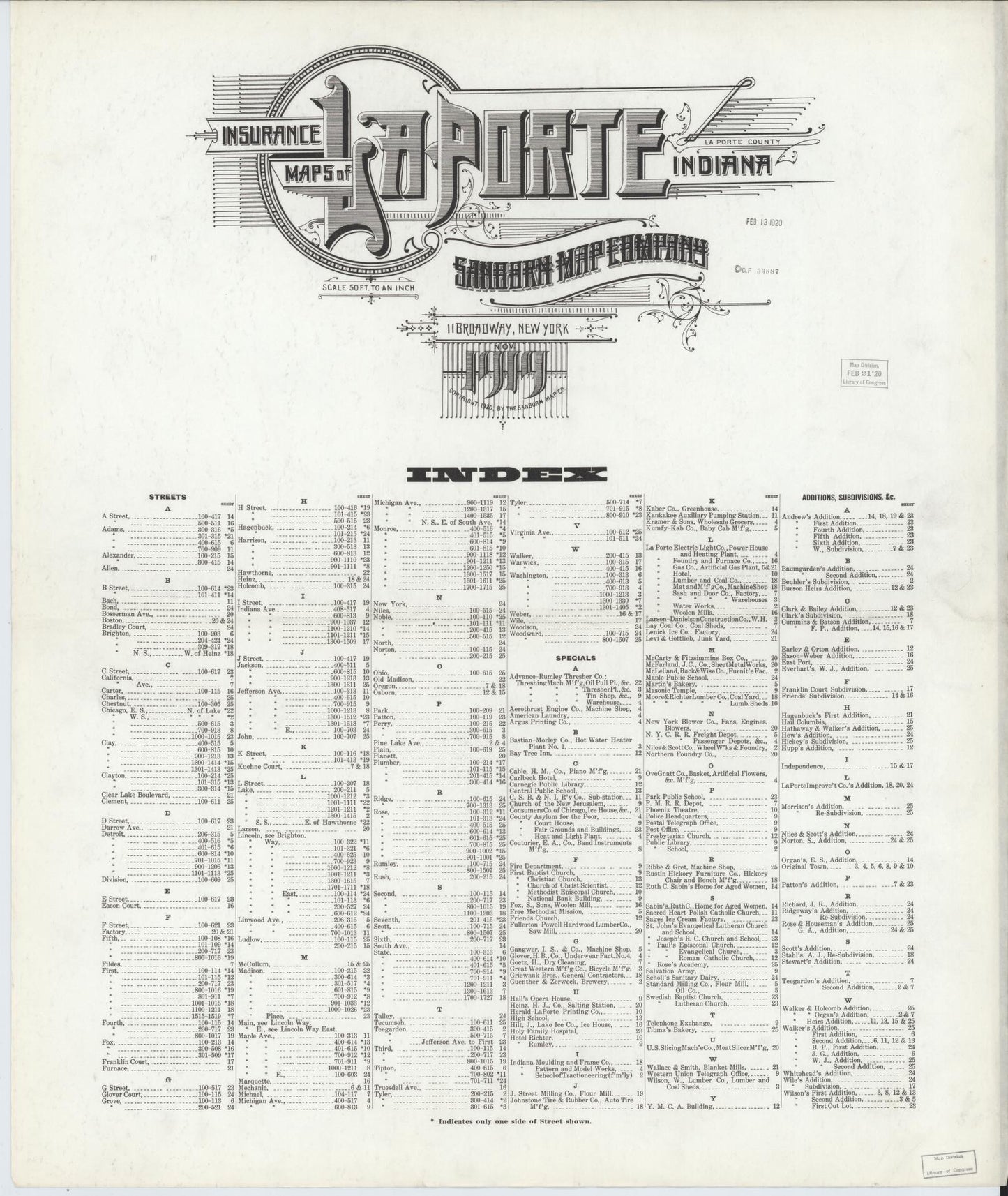 Sanborn Fire Insurance Map from La Porte, La Porte County, Indiana. (1919) – Historic Sanborn Fire Insurance Map Print