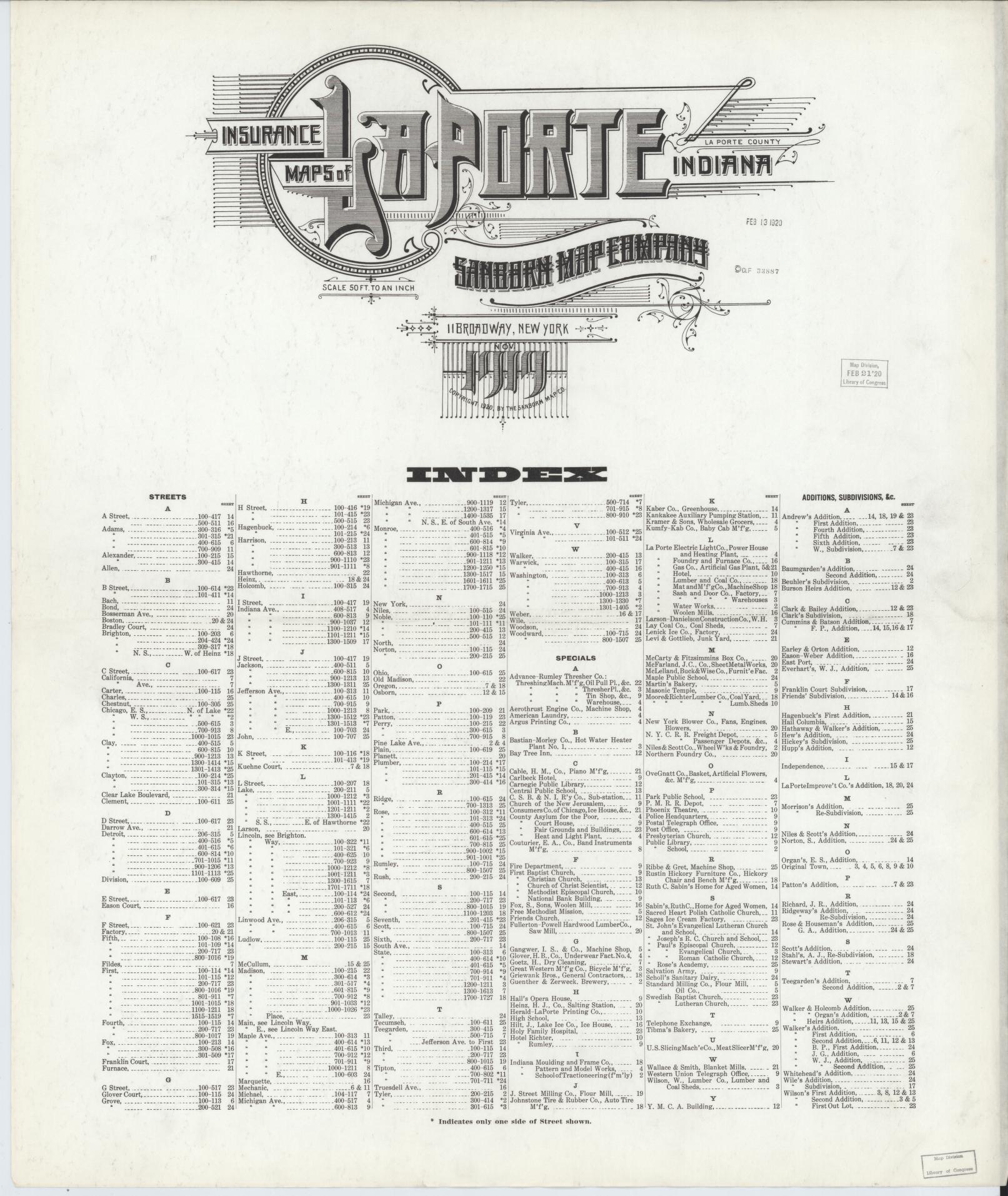Sanborn Fire Insurance Map from La Porte, La Porte County, Indiana. (1919) – Historic Sanborn Fire Insurance Map Print