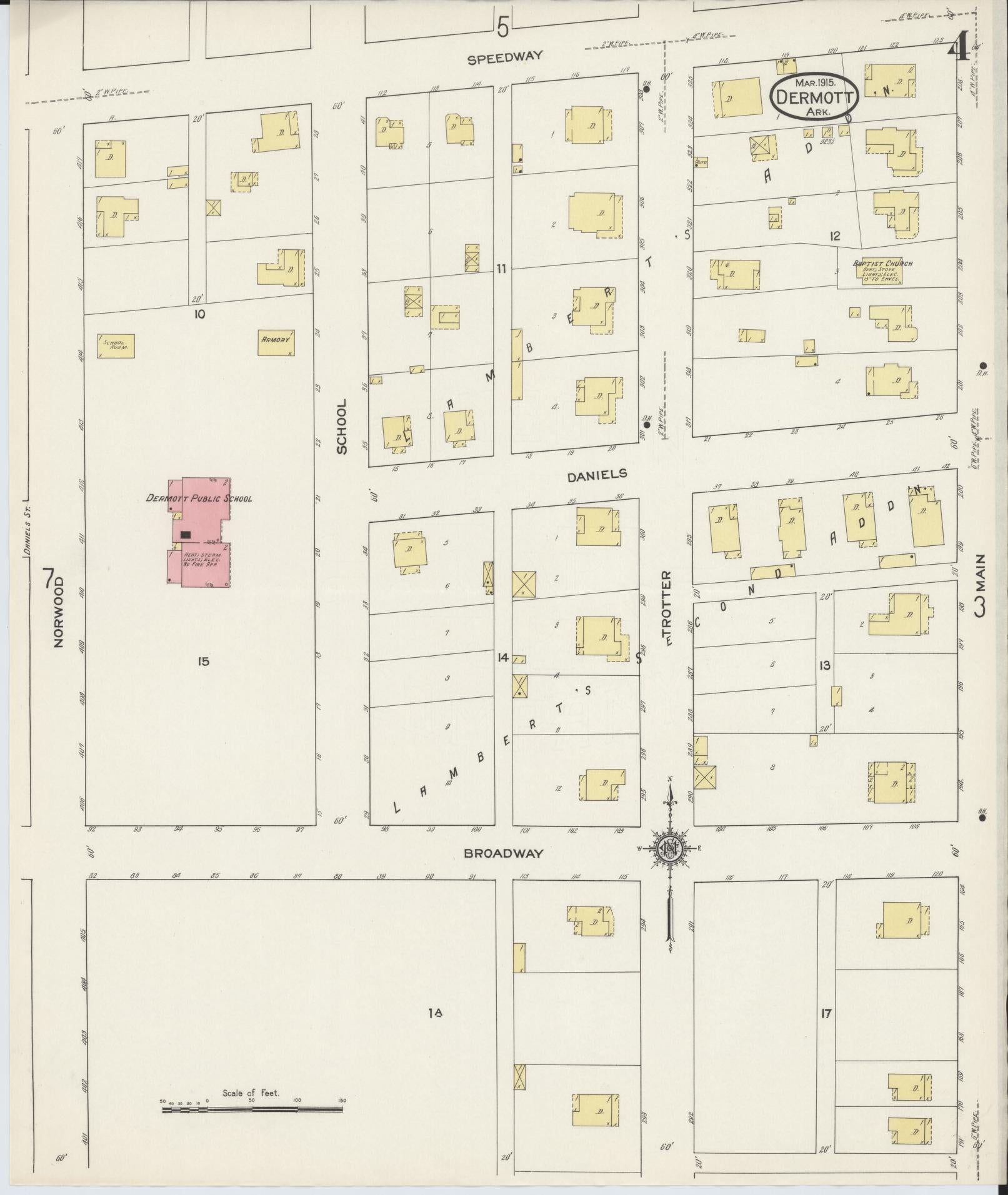 Sanborn Fire Insurance Map from Dermott, Chicot County, Arkansas (1915), Sheet #0004 - Historic Sanborn Fire Insurance Map Print, vintage old map wall art, antique decor, genealogy gift, Arkansas Arkansas map