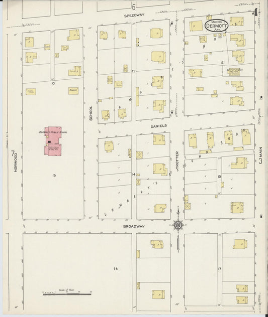 Sanborn Fire Insurance Map from Dermott, Chicot County, Arkansas (1915), Sheet #0004 - Historic Sanborn Fire Insurance Map Print, vintage old map wall art, antique decor, genealogy gift, Arkansas Arkansas map