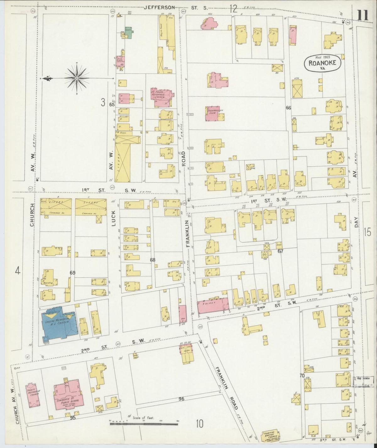 Sanborn Fire Insurance Map from Roanoke, Independent Cities, Virginia (1903), Sheet #0011 - Complete Map Set gallery image, historic Sanborn map, vintage wall art, Virginia Virginia