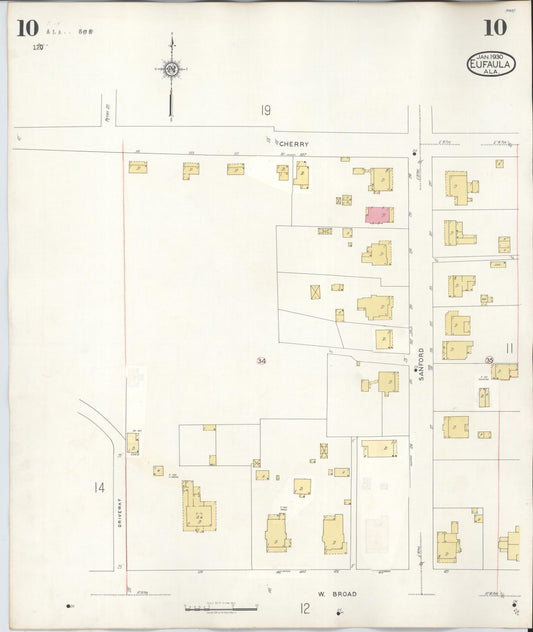 Sanborn Fire Insurance Map from Eufaula, Barbour County, Alabama (1950), Sheet #0010 - Historic Sanborn Fire Insurance Map Print, vintage old map wall art, antique decor, genealogy gift, Alabama Alabama map