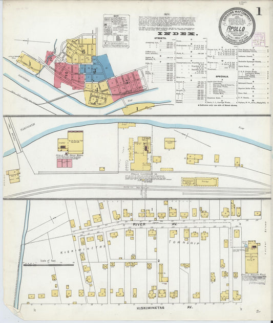 Sanborn Fire Insurance Map from Apollo, Armstrong County, Pennsylvania (1904), Sheet #0001 - Complete Map Set gallery image, historic Sanborn map, vintage wall art, Pennsylvania Pennsylvania