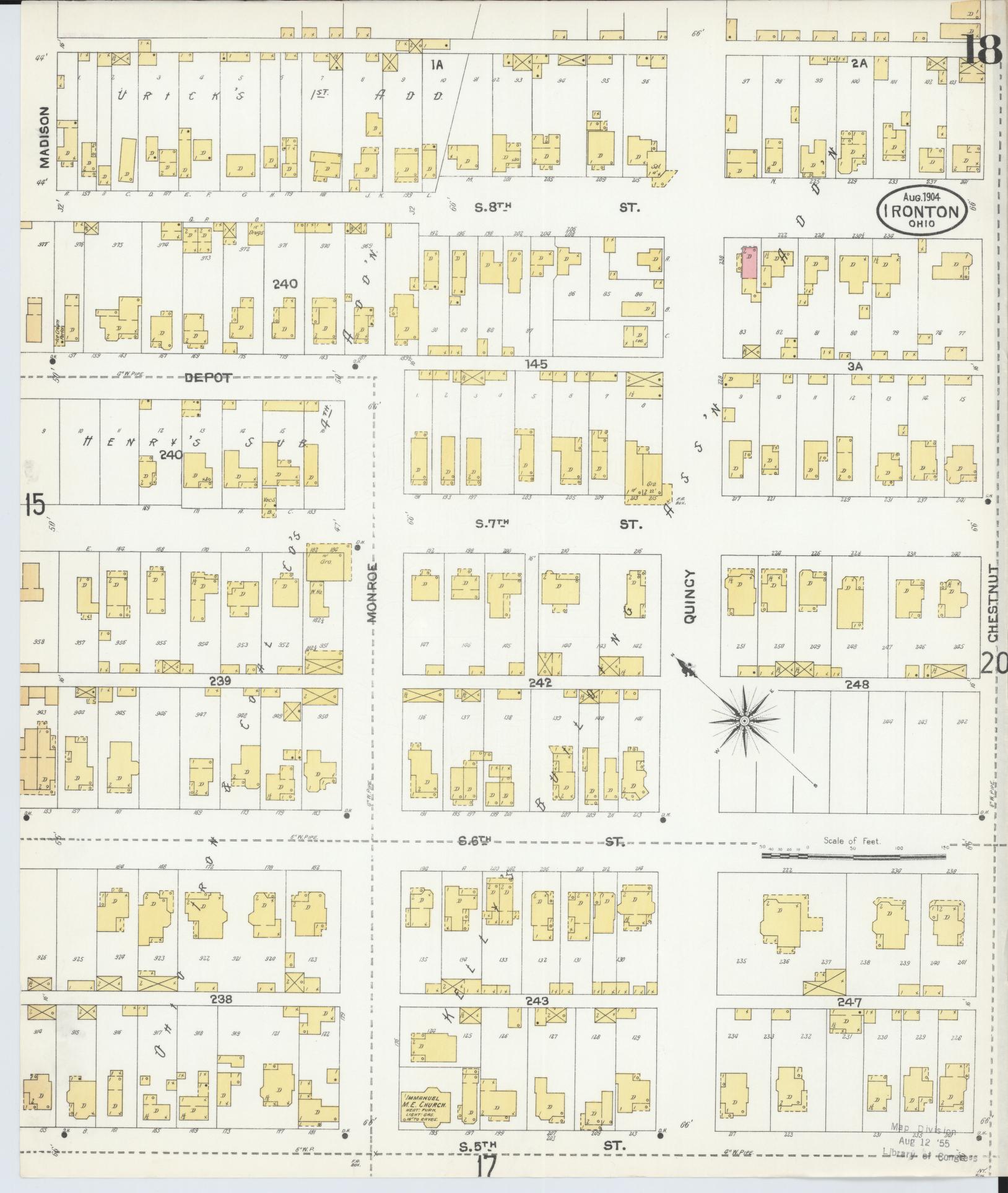 Sanborn Fire Insurance Map from Ironton, Lawrence County, Ohio (1904), Sheet #0018 - Historic Sanborn Fire Insurance Map Print, vintage old map wall art, antique decor, genealogy gift, Ohio Ohio map